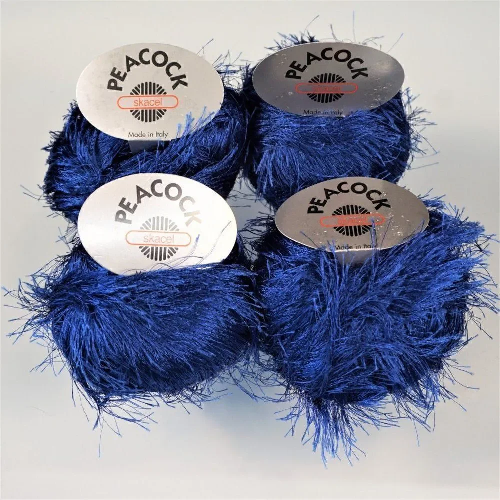Skacel Collection Peacock  Eyelash Yarn Color No 12 Blue 4 Skeins Made In Italy